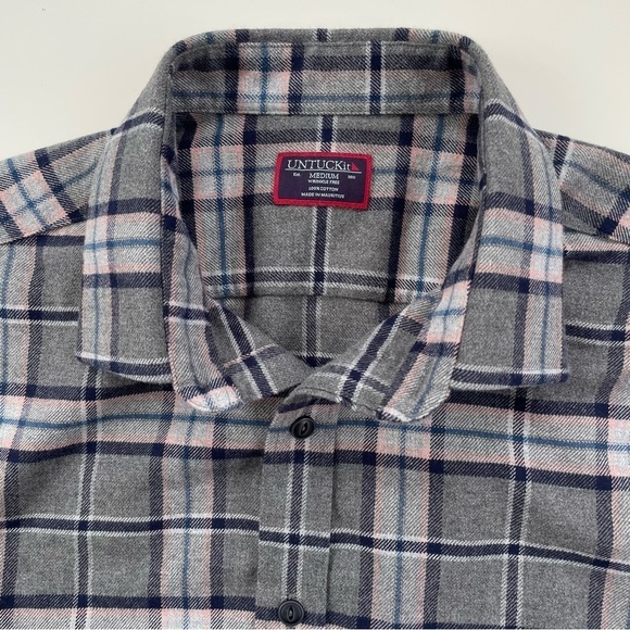 UNTUCKit Men's Gray Celano Flannel Long Sleeve Button Down Shirt Size Medium - Picture 3 of 7